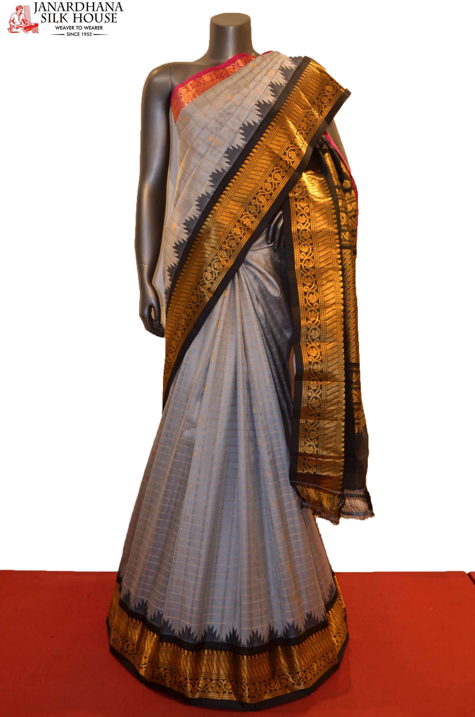 Grand &amp; Ganga Jamuna Handloom Pure Gadwal Silk Saree AE212616