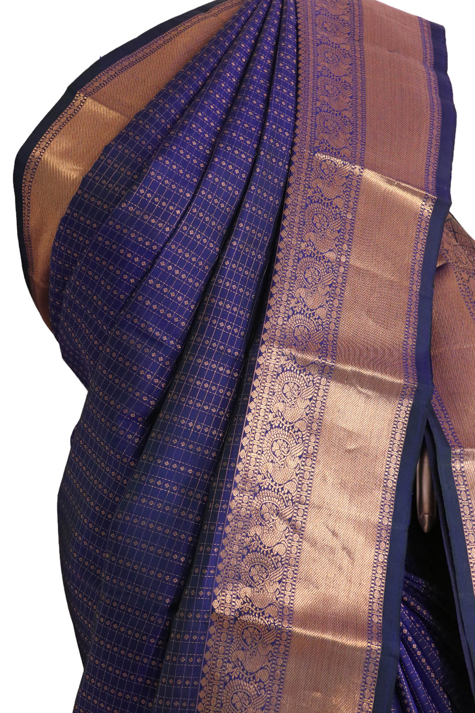 Pure Handloom Zari Checks Butta Kanjeevaram Silk Saree AJ212794