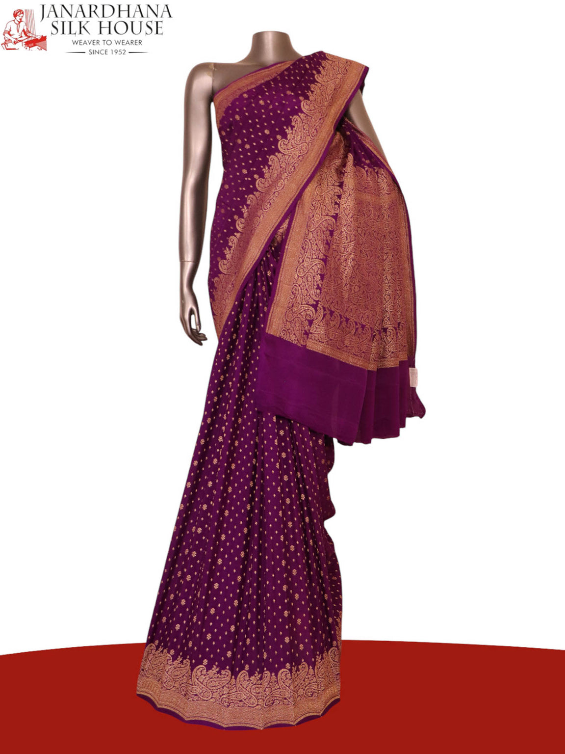 Pure Handloom Zari Butta Banarasi Crepe Silk Saree AK208245