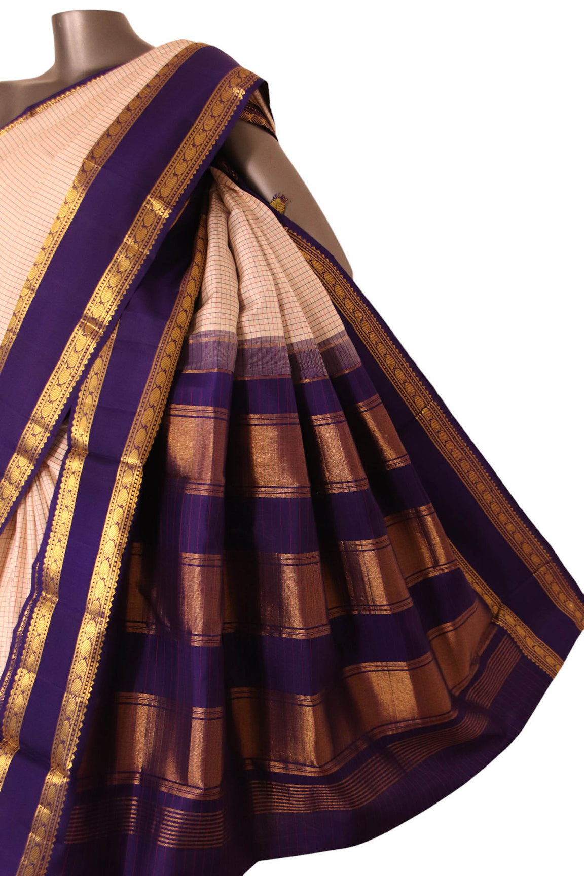 Traditional Checks and Contrast Kanjeevaram Silk Saree AJ212203
