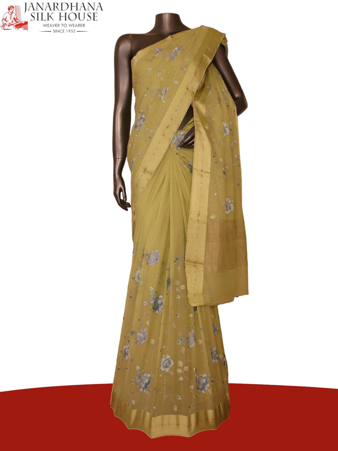 Designer Thread Embroidery Pure Silk Chiffon AJ211813