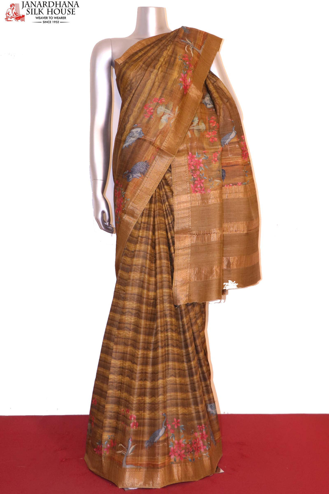 Handloom Printed Tussar Silk Saree AI209151