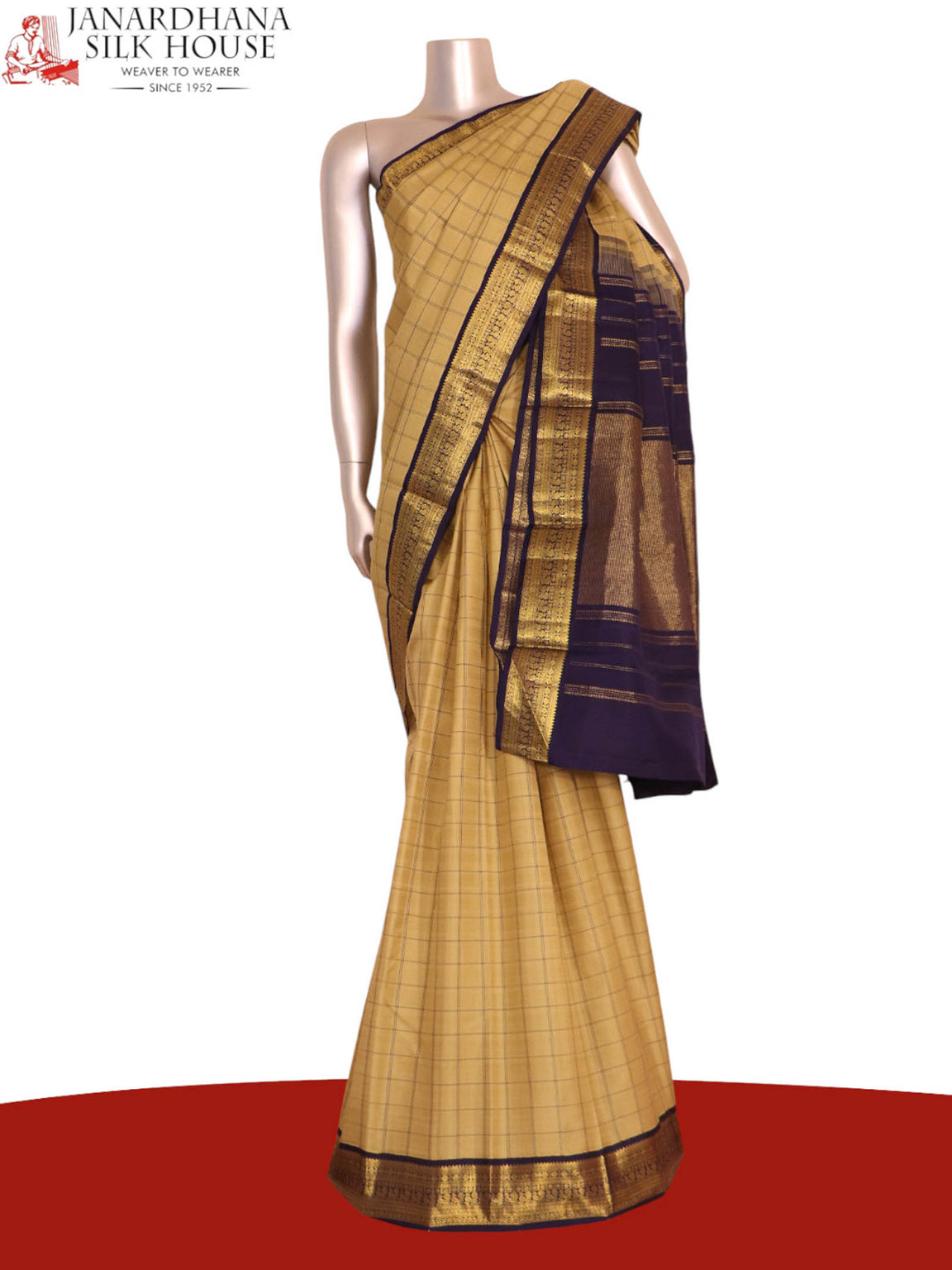 Pure Handloom Double Checks Kanjeevaram Silk Saree AK203106