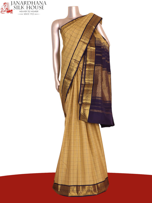 Pure Handloom Double Checks Kanjeevaram Silk Saree AK203106