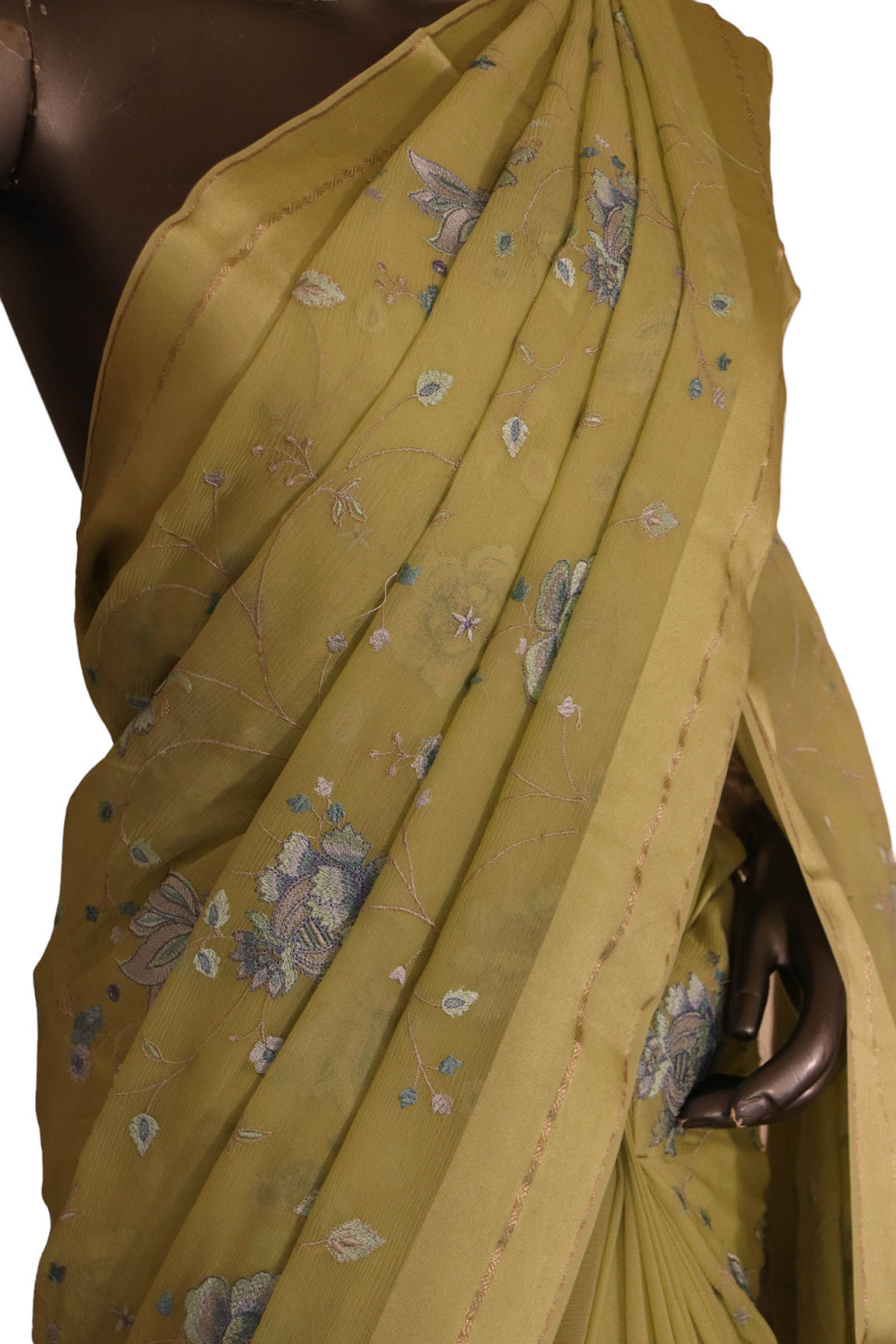 Designer Thread Embroidery Pure Silk Chiffon AJ211813