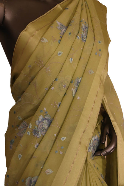 Designer Thread Embroidery Pure Silk Chiffon AJ211813