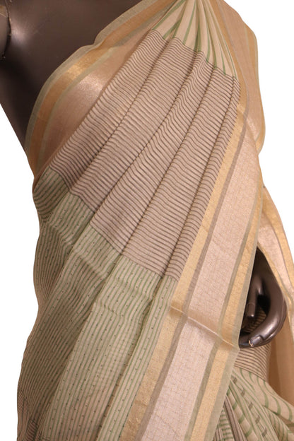 Pure Print Gold Silver Zari Soft Tussar Silk Saree AJ205571