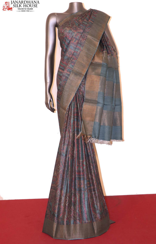 Handloom Printed Tussar Silk Saree AI212091