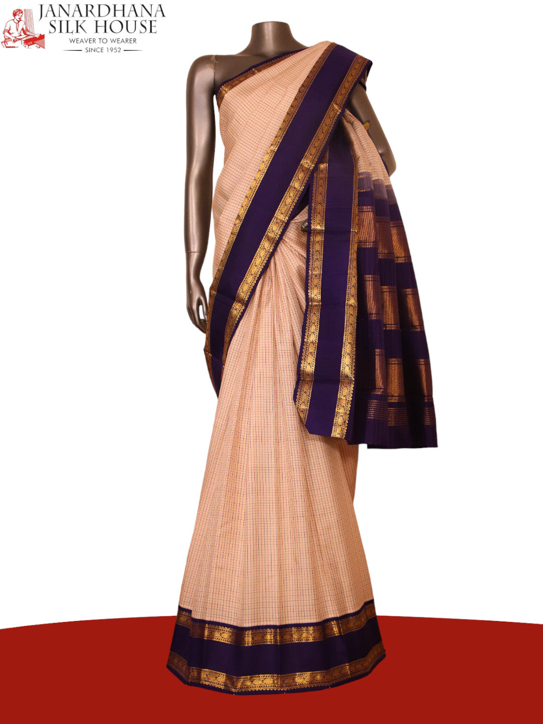 Traditional Checks and Contrast Kanjeevaram Silk Saree AJ212203