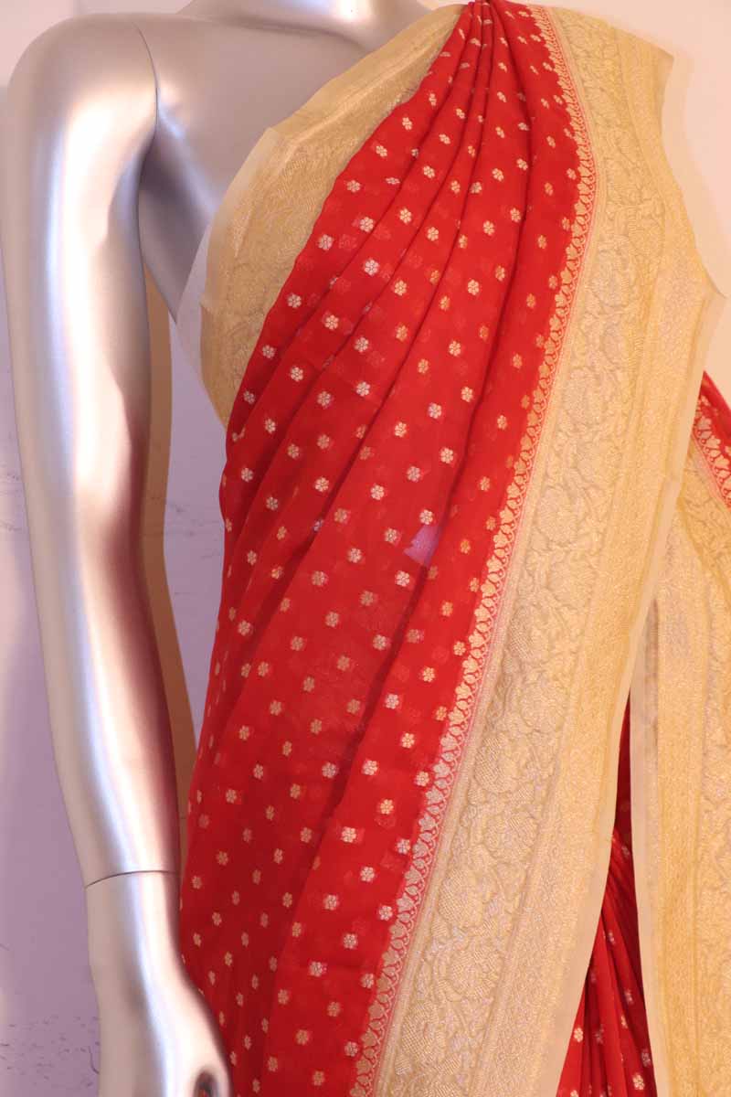 Exclusive Butta Contrast Banarasi Georgette Silk Saree AG211031