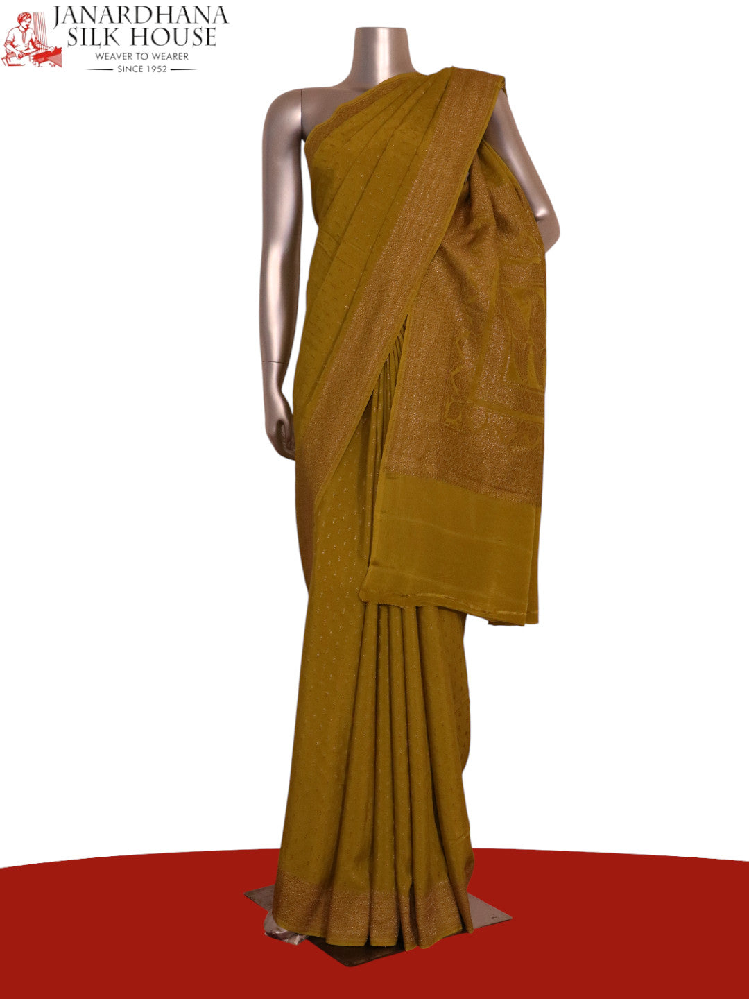 Pure Handloom Zari Butta Banarasi Crepe Silk Saree AL200312
