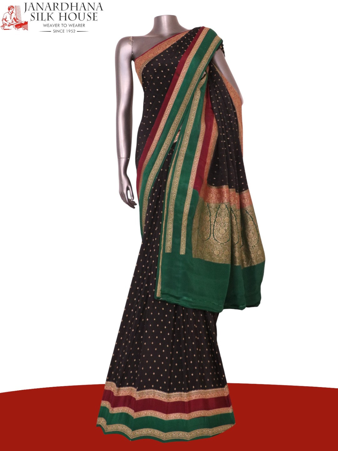 Pure Handloom Zari Butta Banarasi Crepe Silk Saree AL212239