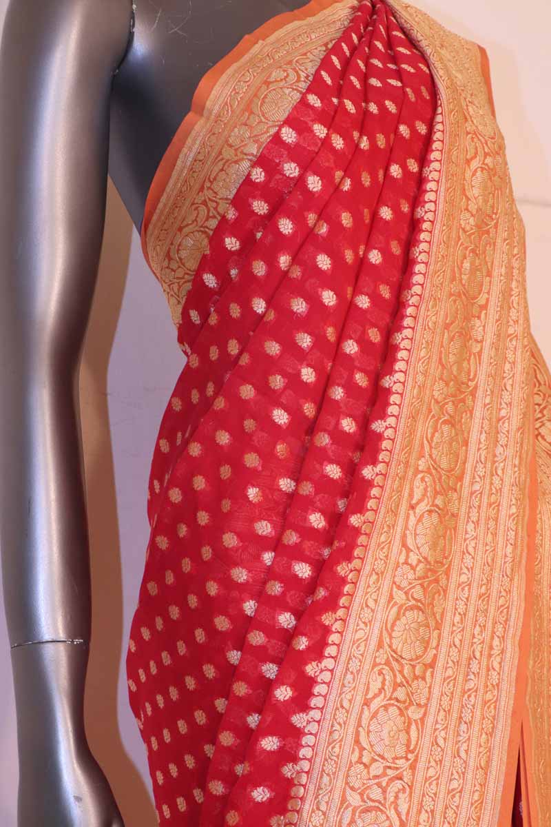 Exclusive Butta Contrast Banarasi Georgette Silk Saree  AG211036