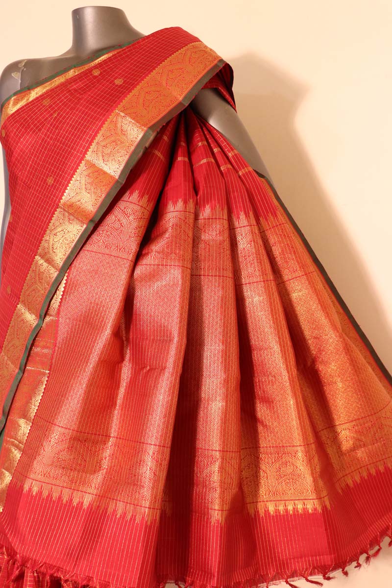 Bridal Zari Checks Kanjeevaram Silk Saree AI215089