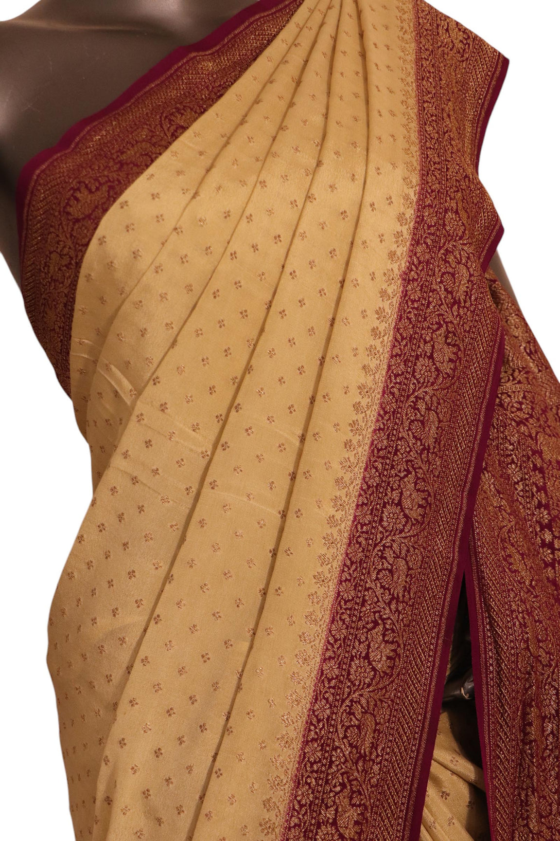 Pure Handloom Zari Butta Banarasi Crepe Silk Saree AK206089