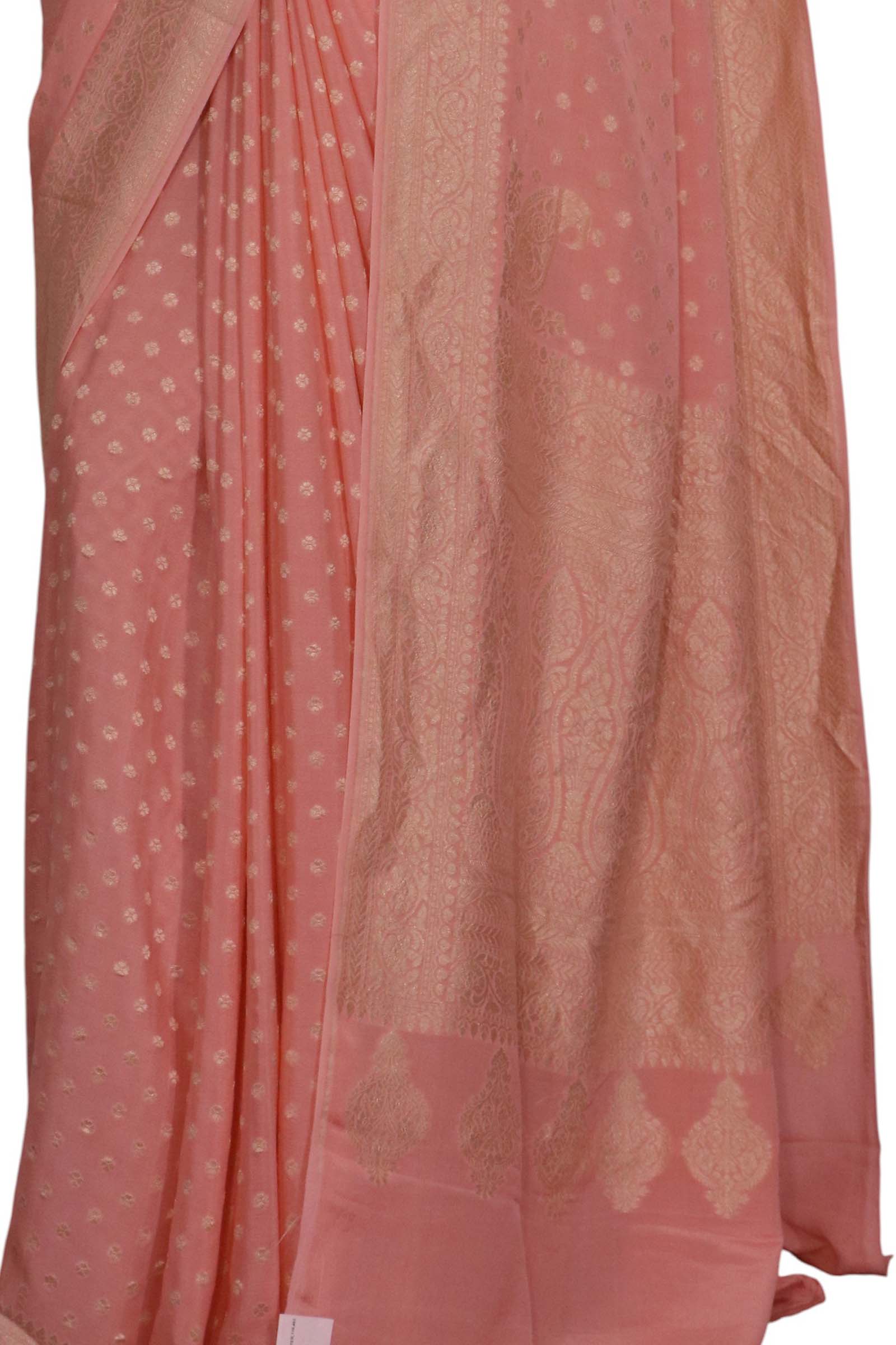 Pure Handloom Zari Butta Banarasi Crepe Silk Saree AL200293