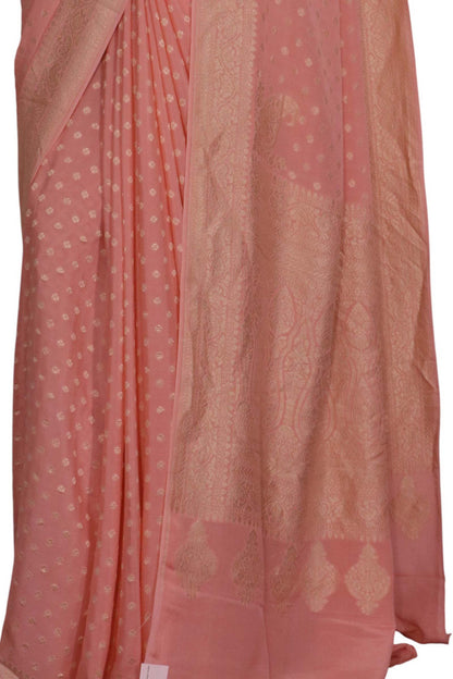 Pure Handloom Zari Butta Banarasi Crepe Silk Saree AL200293