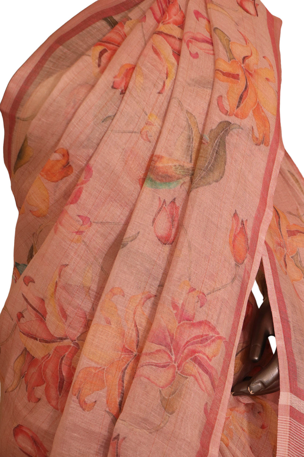 Pure Floral Linen Tussar Silk Saree AJ205772