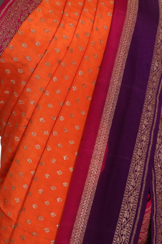 Pure Handloom Zari Butta Banarasi Crepe Silk Saree AL212241