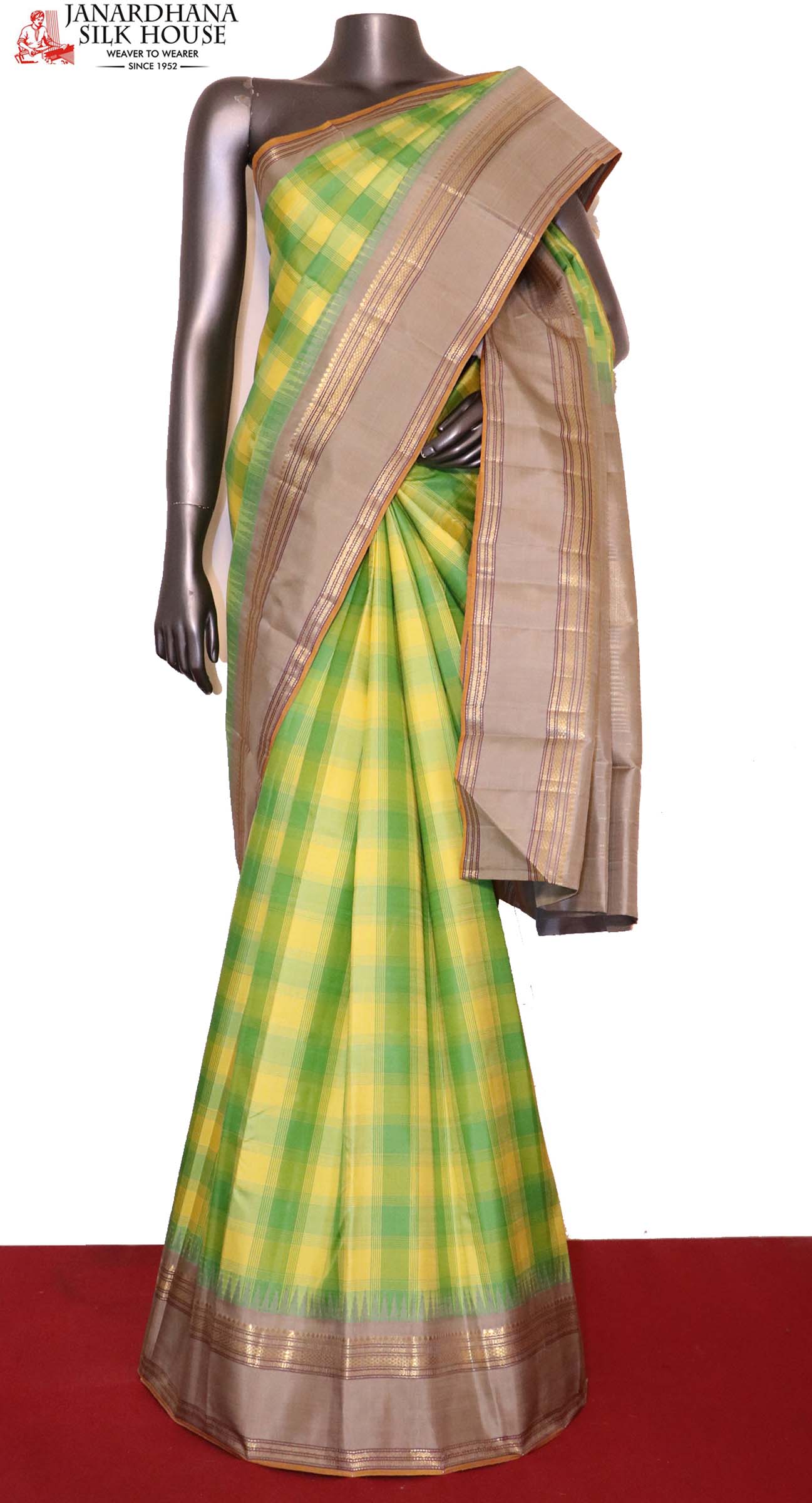 checks &amp; contrast classic kanchipuram silk saree  aj200203