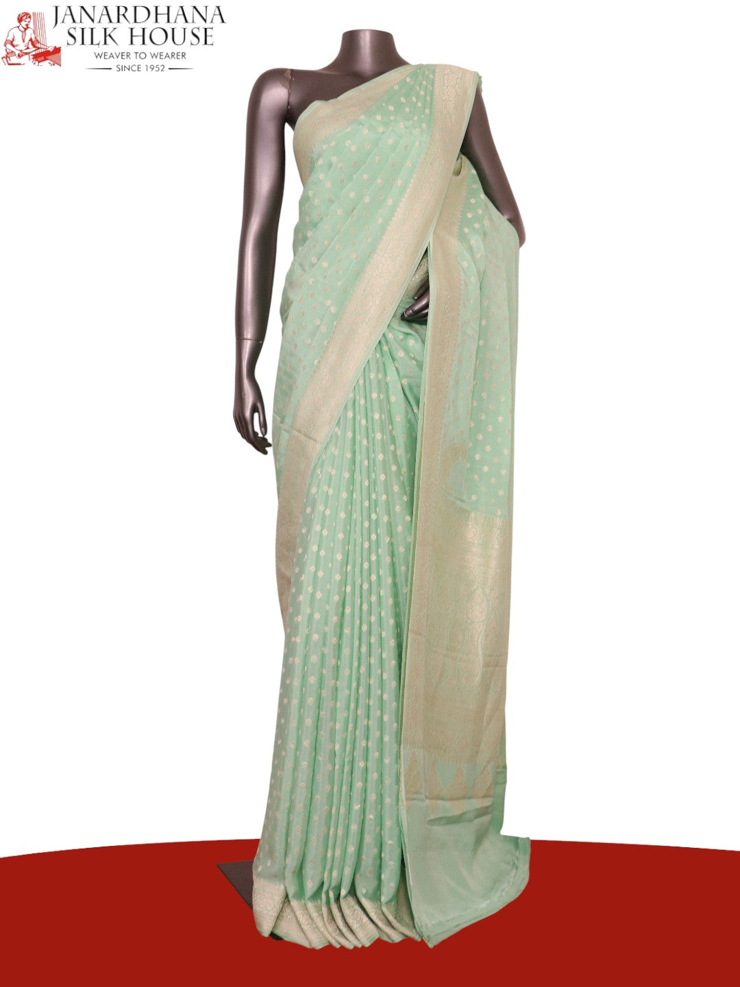 Pure Handloom Zari Butta Banarasi Crepe Silk Saree AL200292