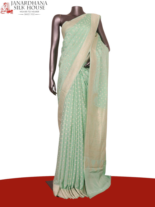 Pure Handloom Zari Butta Banarasi Crepe Silk Saree AL200292