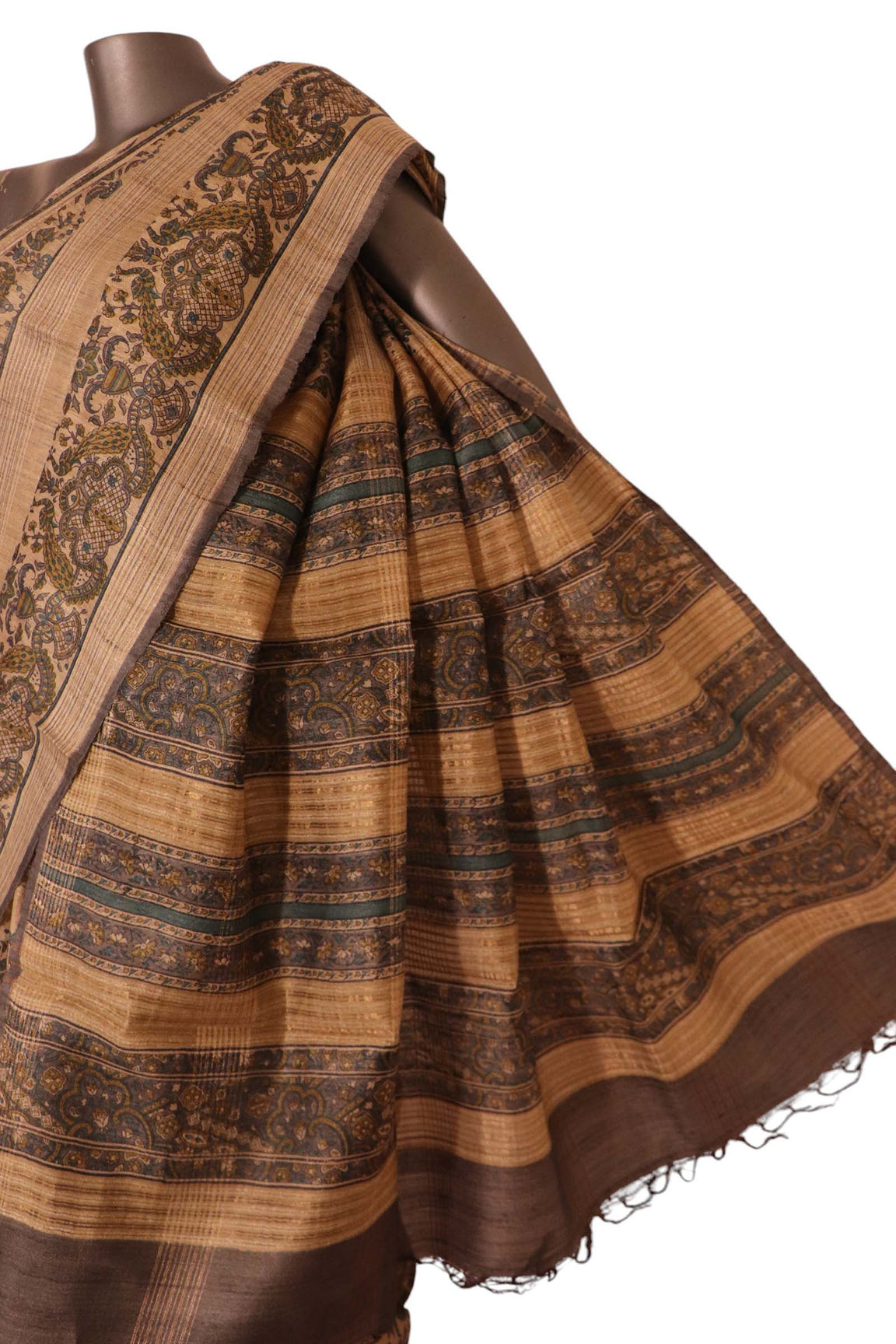 Pure Floral Peacock Tussar Silk Saree AK208417