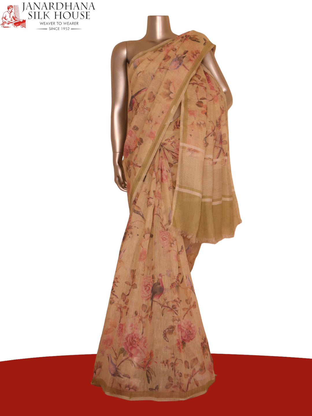 pure floral linen tussar silk saree aj205775
