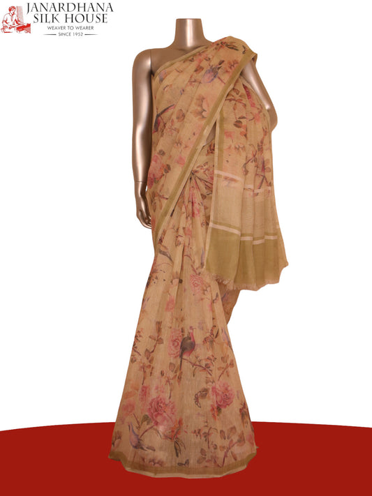Pure Floral Linen Tussar Silk Saree AJ205775