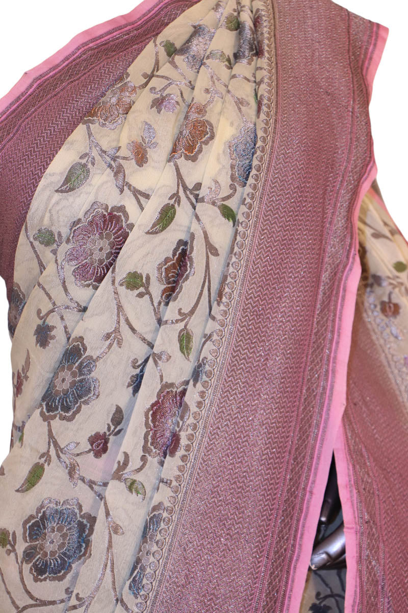 Designer Floral Banarasi Georgette Silk Saree AJ202645