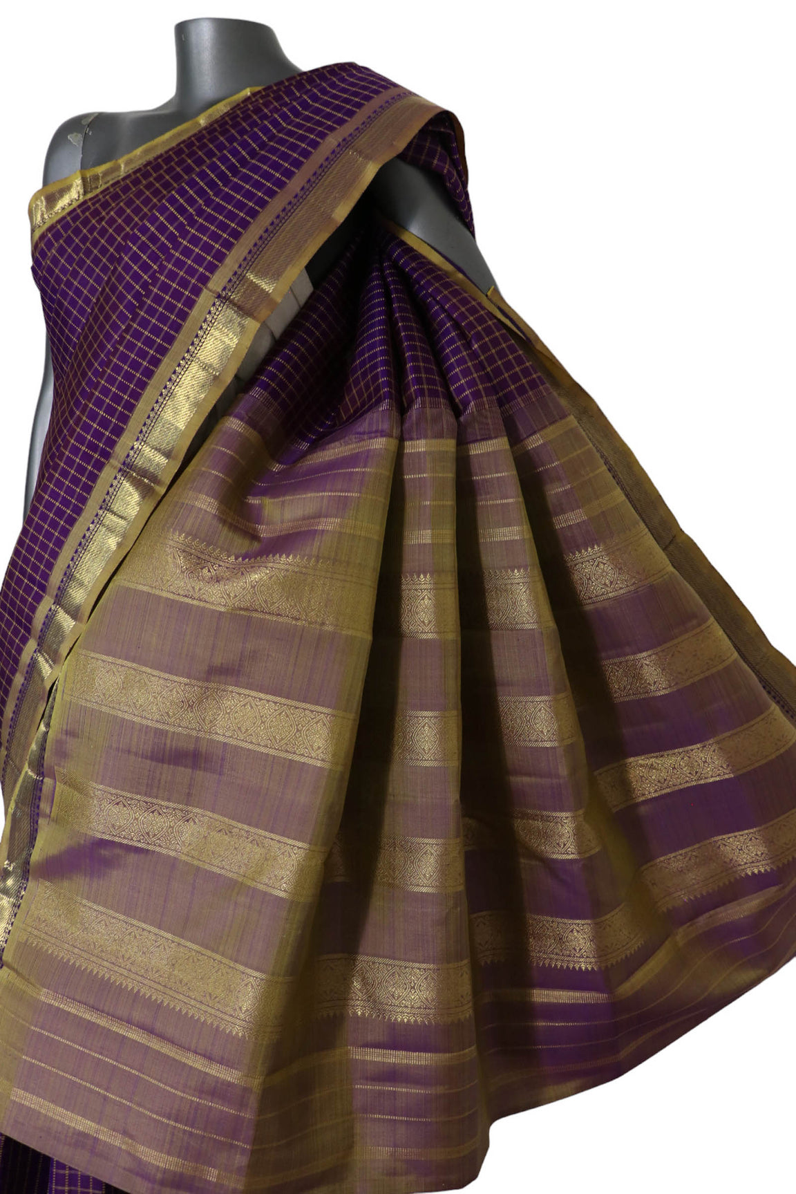 Traditional Checks Wedding Kanjeevaram Silk Saree AK200903