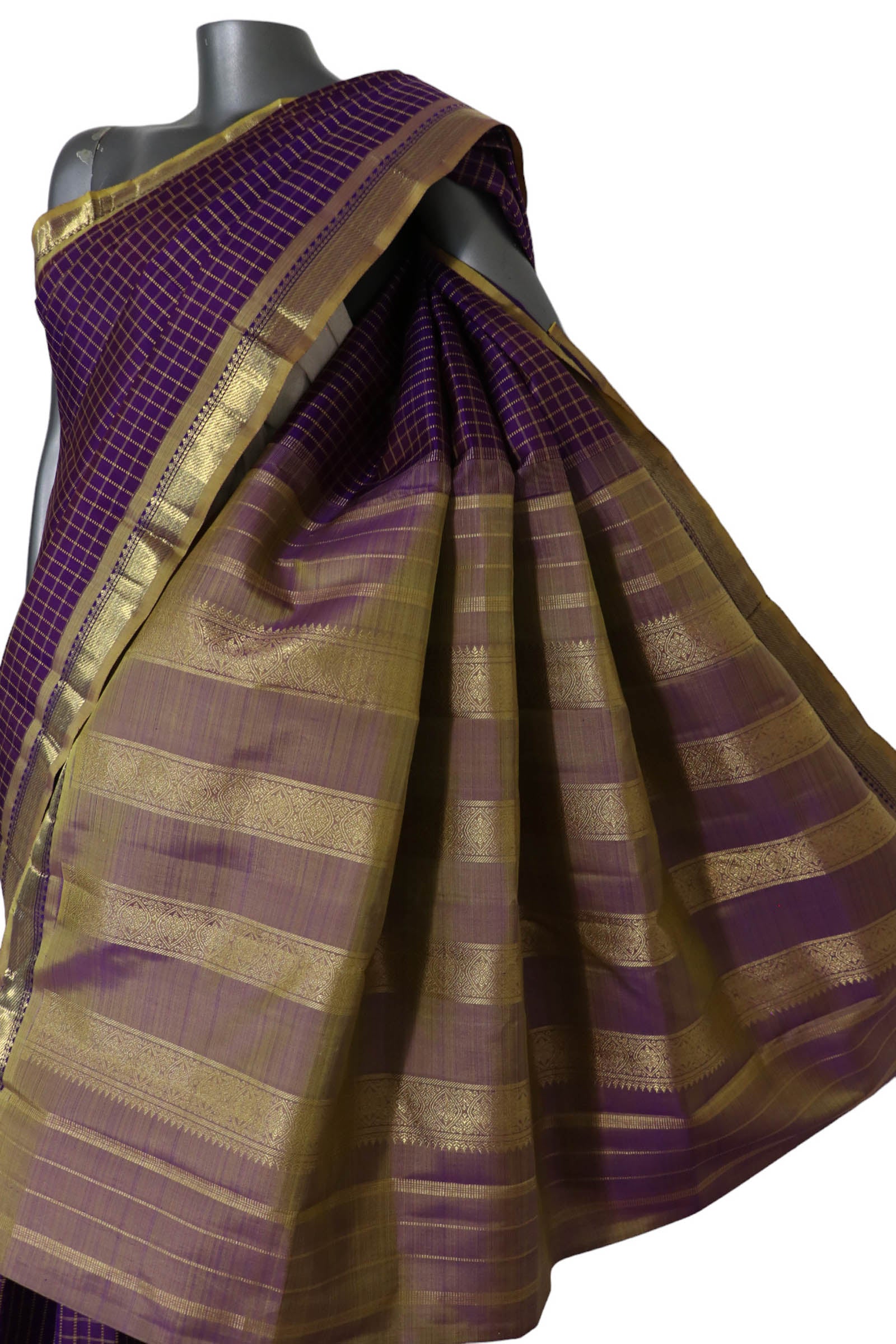 Traditional Checks Wedding Kanjeevaram Silk Saree AK200903