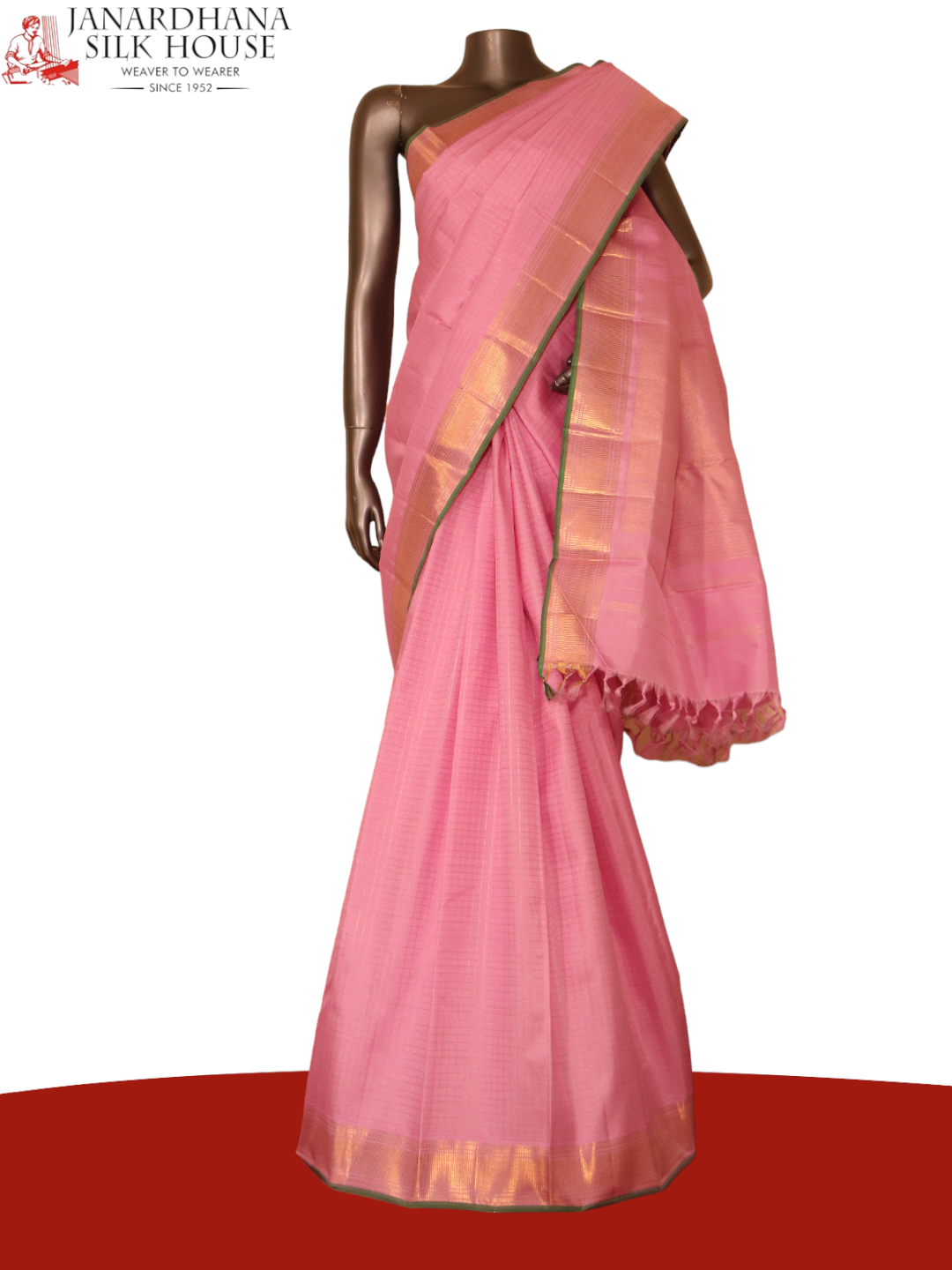 Zari Checks Pink Kanjeevaram Silk Saree AJ210008