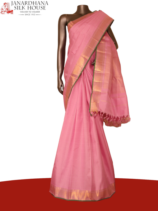 Zari Checks Pink Kanjeevaram Silk Saree AJ210008