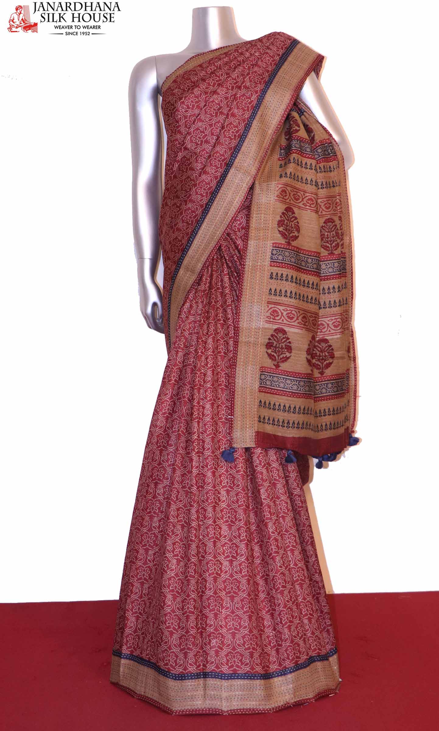 exclusive printed pure tussar silk saree thread work border ai202262