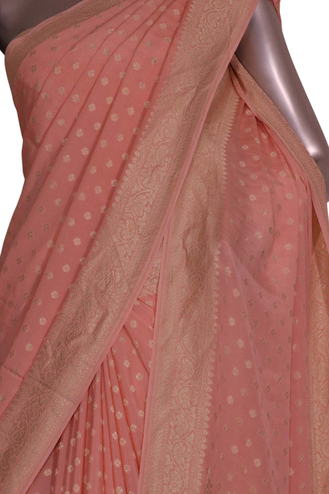 Pure Handloom Zari Butta Banarasi Crepe Silk Saree AL200293