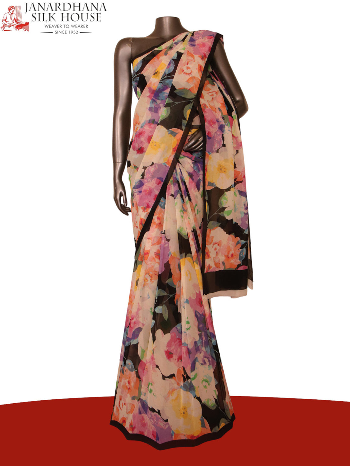 Abstract Floral Exclusive Pure Crepe Silk Saree AJ211705