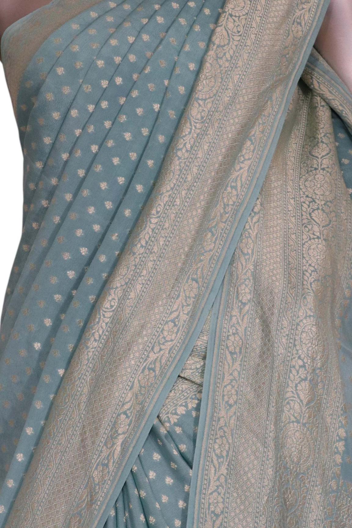 Pure Handloom Zari Butta Banarasi Crepe Silk Saree AL206640