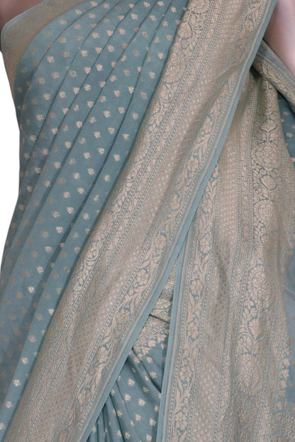 Pure Handloom Zari Butta Banarasi Crepe Silk Saree AL206640