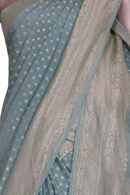 Pure Handloom Zari Butta Banarasi Crepe Silk Saree AL206640