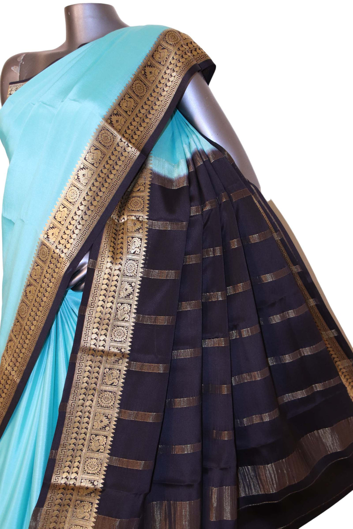 Traditional Contrast Pure Mysore Crepe Silk Saree  AJ203433