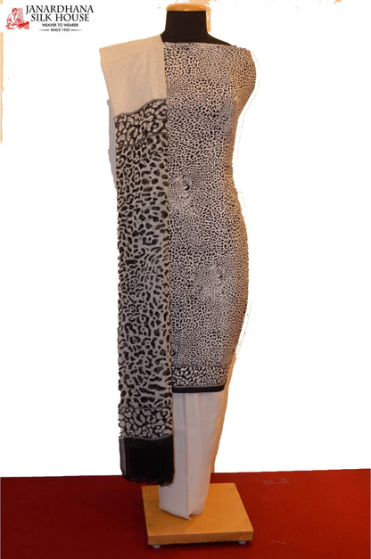 Black &amp; White Cheetah Prints Heavy Pure Crepe Silk Suit AE206378
