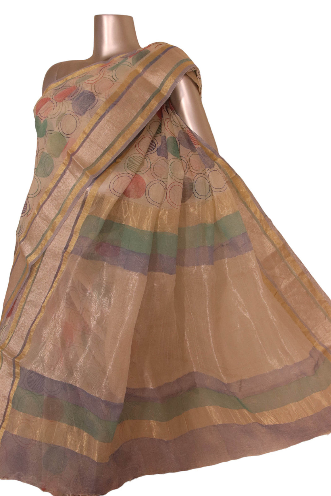 Pure Print Gold Silver Zari Soft Tussar Silk Saree AJ205568