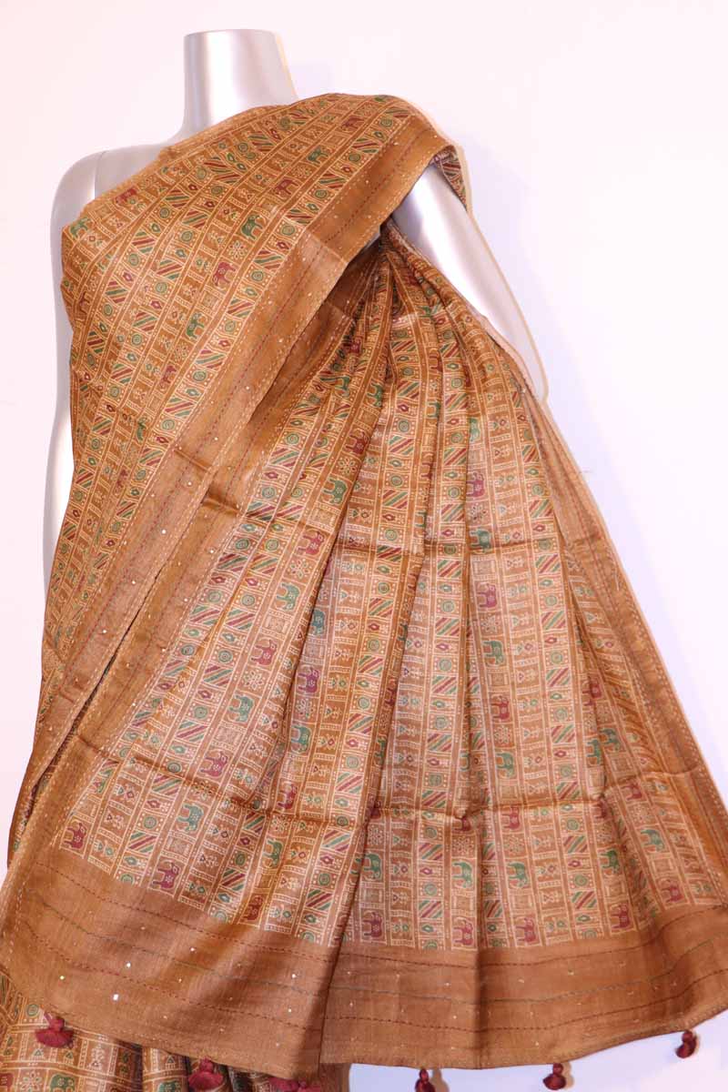Exclusive Printed Tussar Silk Saree AH205796
