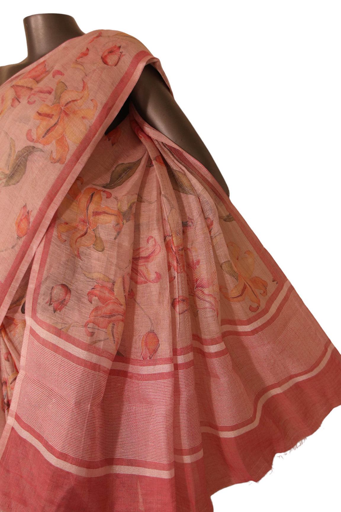 Pure Floral Linen Tussar Silk Saree AJ205772