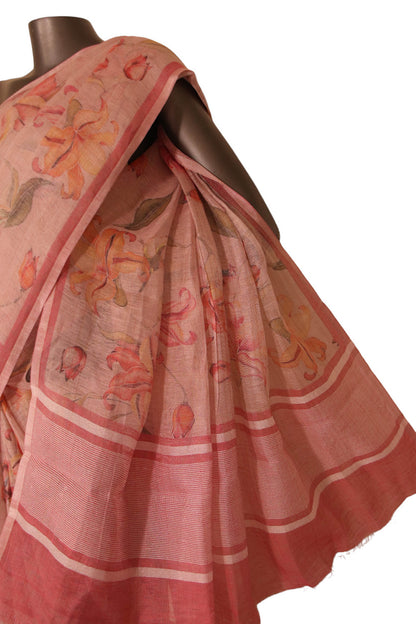 Pure Floral Linen Tussar Silk Saree AJ205772
