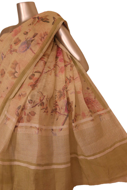 Pure Floral Linen Tussar Silk Saree AJ205775