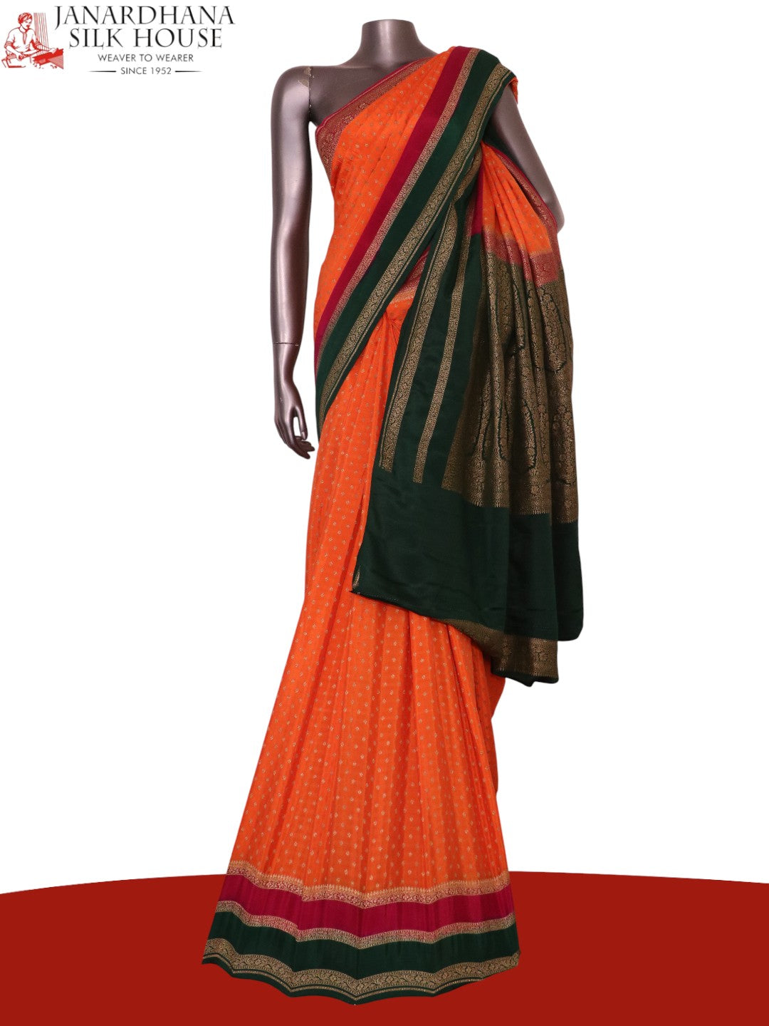 Pure Handloom Zari Butta Banarasi Crepe Silk Saree AL206218