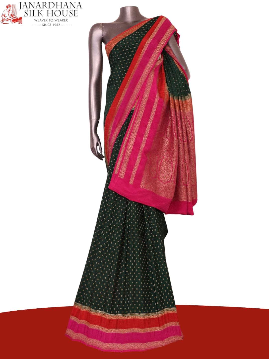 Pure Handloom Zari Butta Banarasi Crepe Silk Saree AL212243