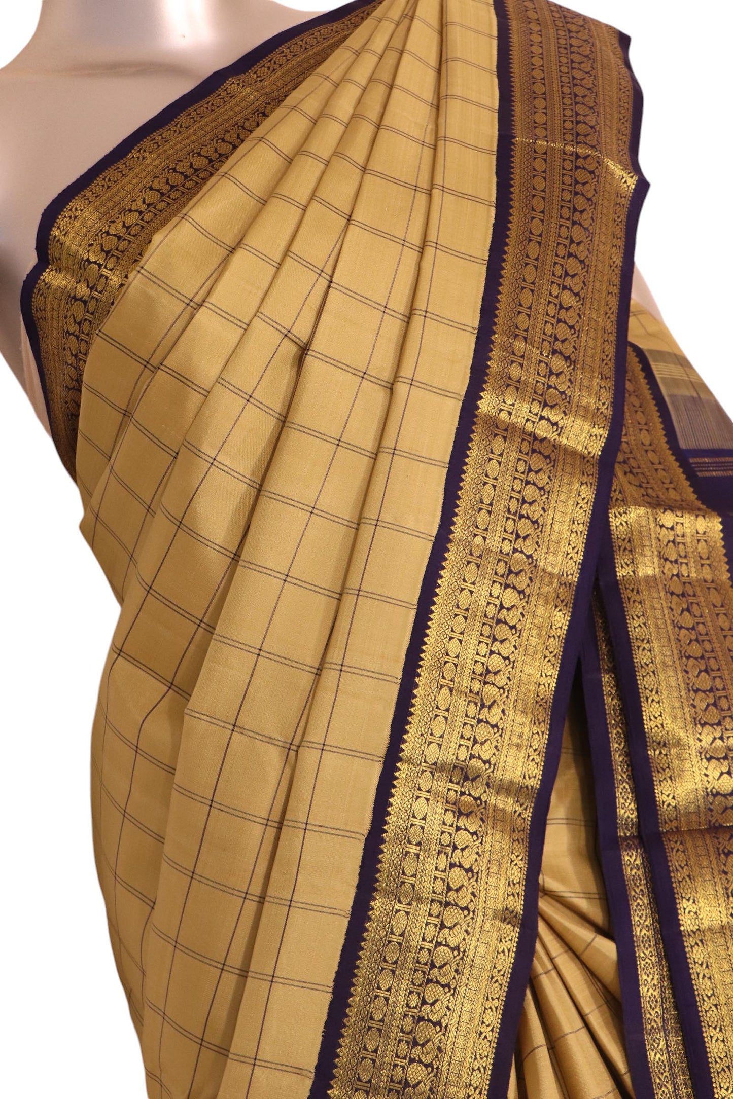 pure handloom double checks kanjeevaram silk saree ak203106